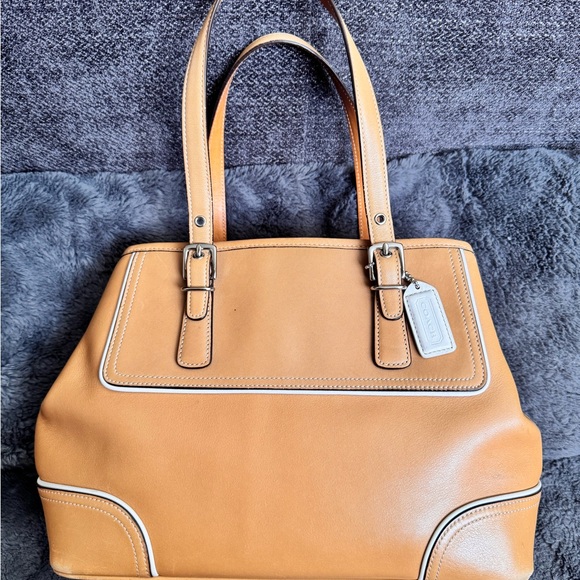 Coach Camel Leather Tote with White Accents - Picture 1 of 7